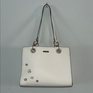 Aldo White Shoulder Bag with Silver Hardware and Flower Details